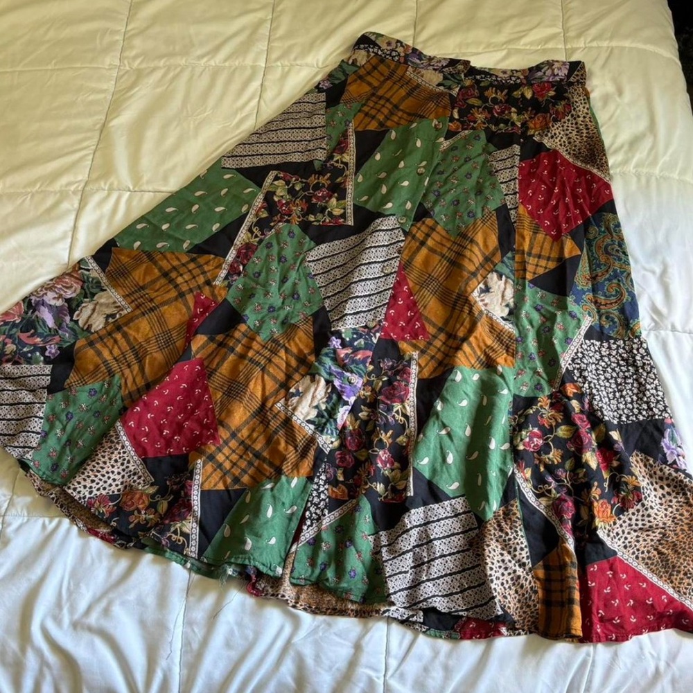 Vintage patchwork button up maxi skirt